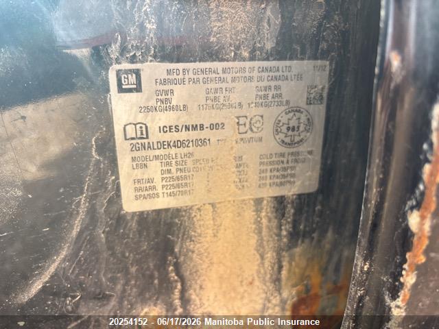 Aukcja sprzedaży 2013 Chevrolet Equinox Lt, vin: 2GNALDEK4D6210361, numer aukcji: 20254152