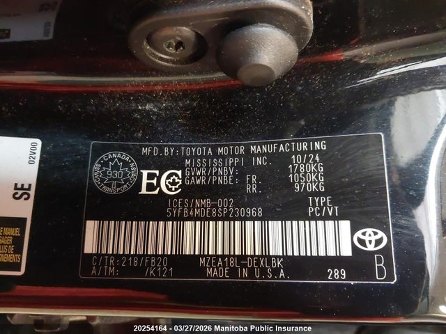 Aukcja sprzedaży 2025 Toyota Corolla Le, vin: 5YFB4MDE8SP230968, numer aukcji: 20254164