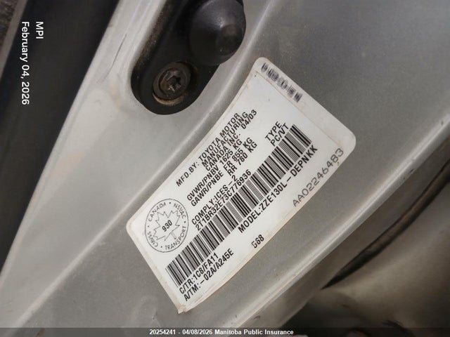 20254241 :رقم المزاد ، 2T1BR32E73C776936 vin ، 2003 Toyota Corolla Le مزاد بيع
