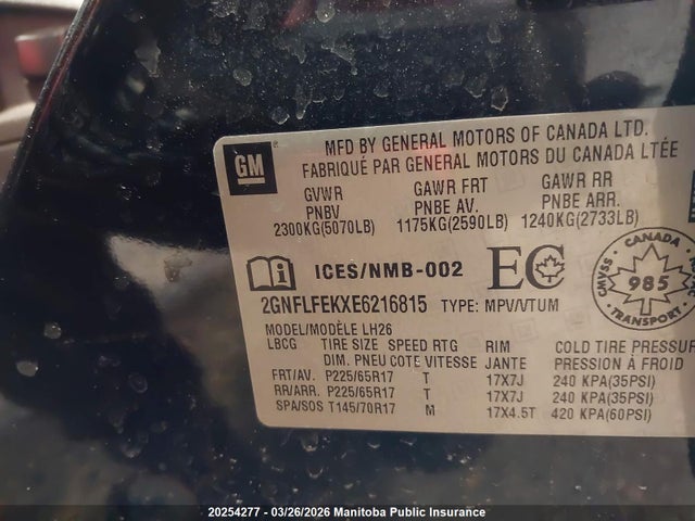 2GNFLFEKXE6216815 Chevrolet EQUINOX LT