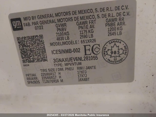 3GNAXUEV6NL281055 Chevrolet EQUINOX LT