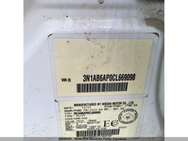 Продажа на аукционе авто 2012 Nissan Sentra 2.0, vin: 3N1AB6AP0CL669098, номер лота: 20254324