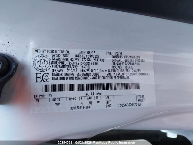 2017 Ford Focus Se მანქანა იყიდება აუქციონზე, vin: 1FADP3K29HL300830, აუქციონის ნომერი: 20254329
