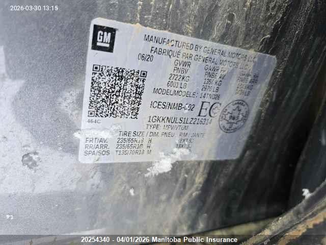 1GKKNULS1LZ216314 GMC ACADIA SLT