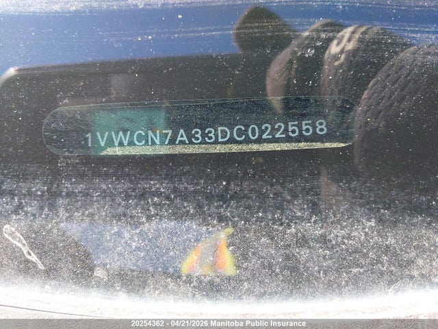 20254362 :رقم المزاد ، 1VWCN7A33DC022558 vin ، 2013 Volkswagen Passat 2.0 Tdi مزاد بيع
