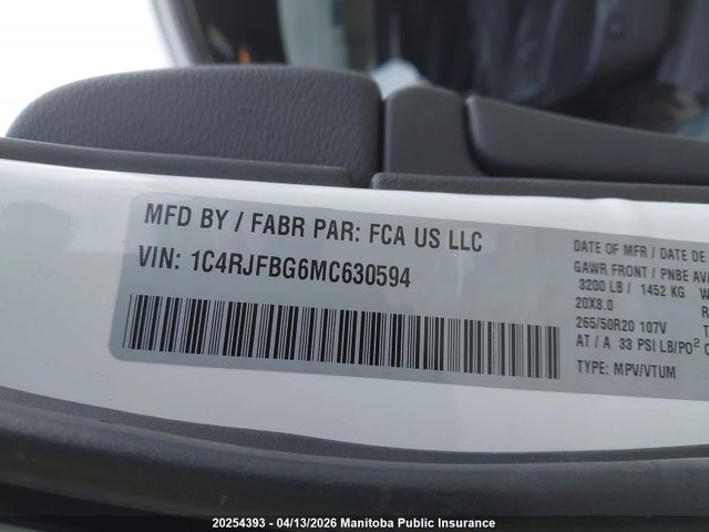 1C4RJFBG6MC630594 Jeep Grand Cherokee Limited