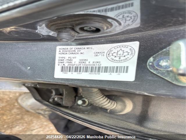 Aukcja sprzedaży 2016 Honda Civic Ex, vin: 2HGFC2F72GH036152, numer aukcji: 20254420