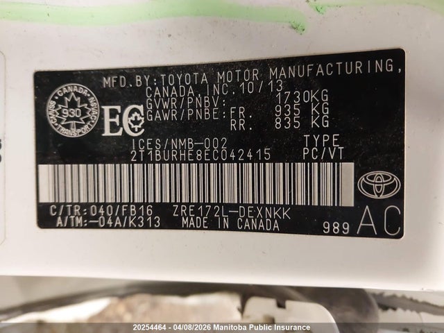 2014 Toyota Corolla Le მანქანა იყიდება აუქციონზე, vin: 2T1BURHE8EC042415, აუქციონის ნომერი: 20254464