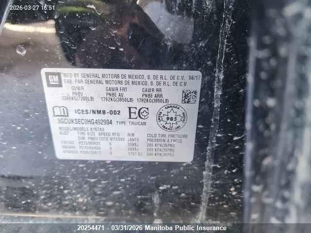 Aukcja sprzedaży 2017 Chevrolet Silverado 1500 Ltz Crew Cab, vin: 3GCUKSEC0HG492904, numer aukcji: 20254471