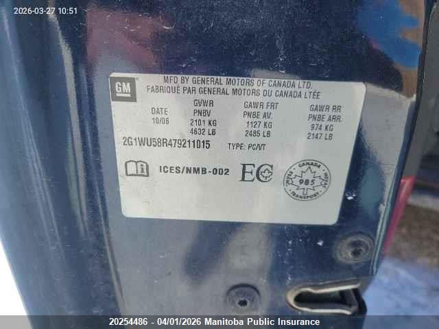2007 Chevrolet Impala Ltz V6 მანქანა იყიდება აუქციონზე, vin: 2G1WU58R479211015, აუქციონის ნომერი: 20254486