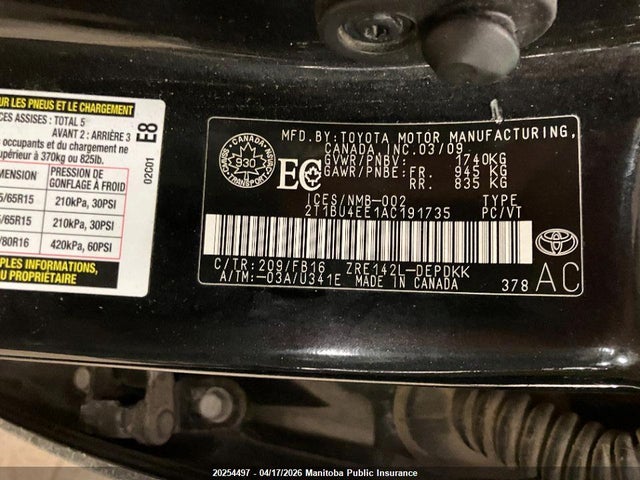 2010 Toyota Corolla Ce მანქანა იყიდება აუქციონზე, vin: 2T1BU4EE1AC191735, აუქციონის ნომერი: 20254497