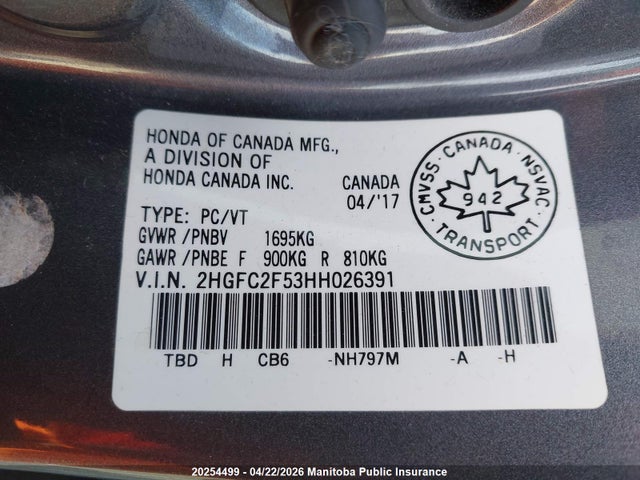 Aukcja sprzedaży 2017 Honda Civic Lx, vin: 2HGFC2F53HH026391, numer aukcji: 20254499