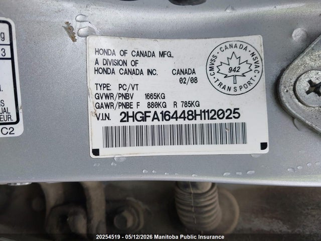 2008 Honda Civic Ex მანქანა იყიდება აუქციონზე, vin: 2HGFA16448H112025, აუქციონის ნომერი: 20254519