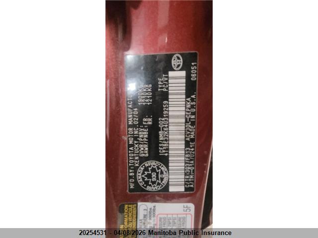20254531 :رقم المزاد ، 4T1BE32K64U319259 vin ، 2004 Toyota Camry Le مزاد بيع