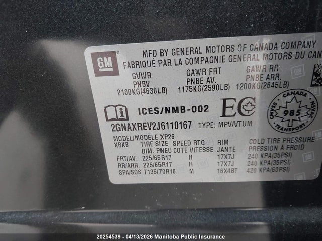 Aukcja sprzedaży 2018 Chevrolet Equinox Ls, vin: 2GNAXREV2J6110167, numer aukcji: 20254539