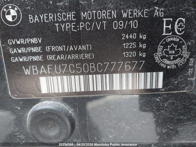 20254566 :رقم المزاد ، WBAFU7C50BC777677 vin ، 2011 Bmw 535i Xdrive مزاد بيع