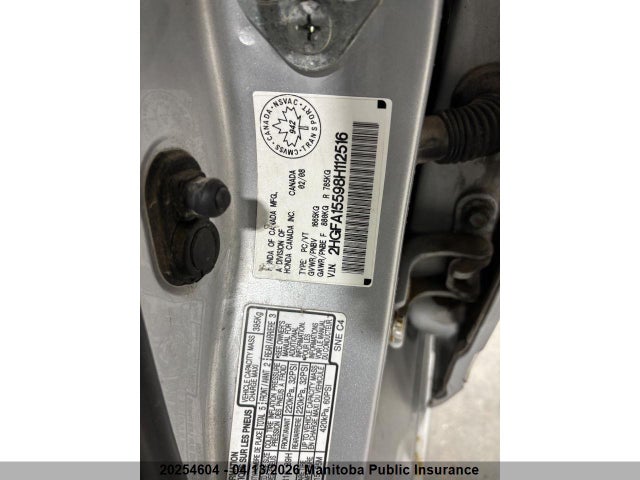 Aukcja sprzedaży 2008 Honda Civic Lx, vin: 2HGFA15598H112516, numer aukcji: 20254604