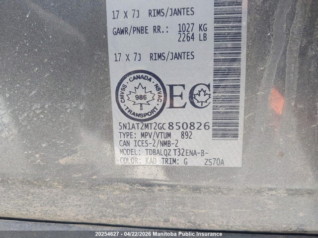 Продажа на аукционе авто 2016 Nissan Rogue Sv, vin: 5N1AT2MT2GC850826, номер лота: 20254627