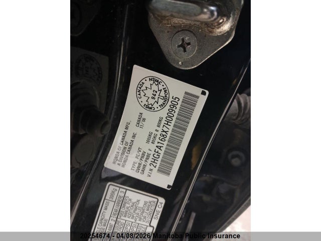 20254674 :رقم المزاد ، 2HGFA168X7H009905 vin ، 2007 Honda Civic Ex مزاد بيع