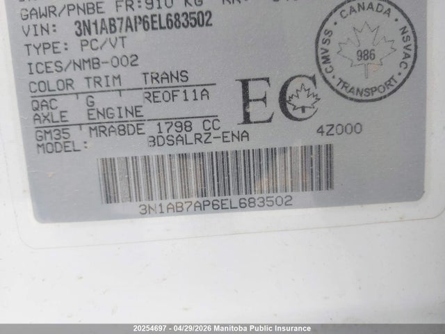 3N1AB7AP6EL683502 Nissan Sentra 1.8 Sr