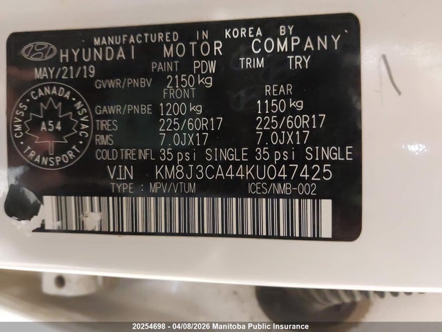 Продаж на аукціоні авто 2019 Hyundai Tucson Preferred, vin: KM8J3CA44KU047425, номер лоту: 20254698