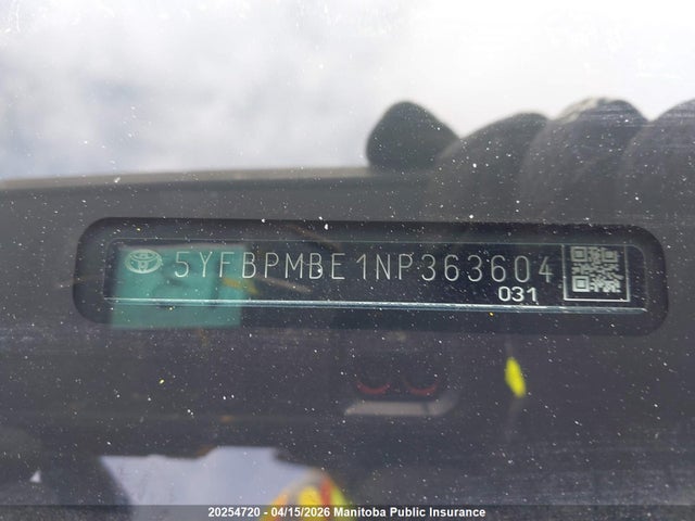 2022 Toyota Corolla Le მანქანა იყიდება აუქციონზე, vin: 5YFBPMBE1NP363604, აუქციონის ნომერი: 20254720