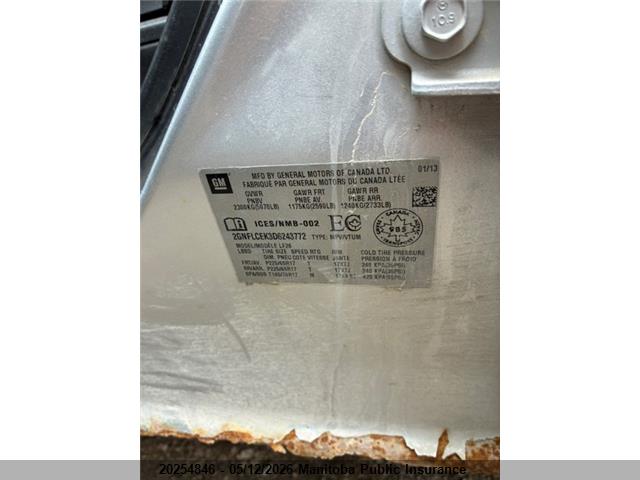 2013 Chevrolet Equinox Ls მანქანა იყიდება აუქციონზე, vin: 2GNFLCEK3D6243772, აუქციონის ნომერი: 20254846
