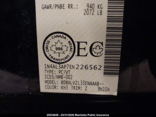 1N4AL3AP7EN226562 Nissan Altima 2.5 Sl