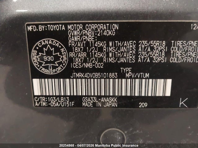 2011 Toyota Rav4 Sport V6 მანქანა იყიდება აუქციონზე, vin: JTMRK4DV0B5101883, აუქციონის ნომერი: 20254868