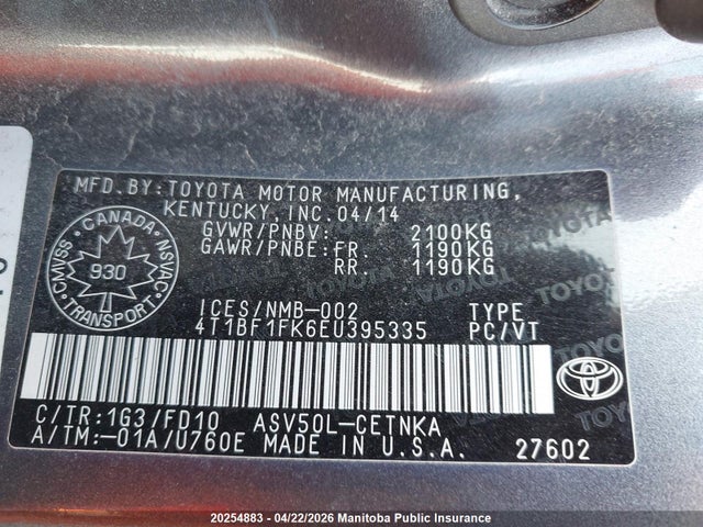 4T1BF1FK6EU395335 Toyota CAMRY LE