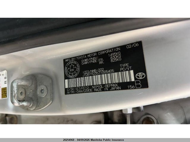 20254968 :رقم المزاد ، JTDBT923571005405 vin ، 2007 Toyota Yaris مزاد بيع