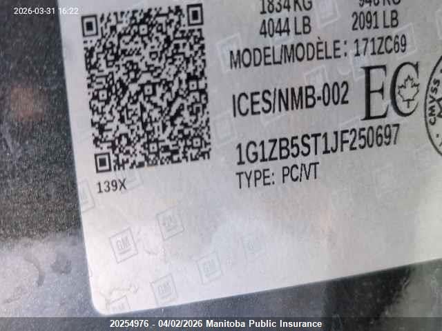 Aukcja sprzedaży 2018 Chevrolet Malibu Ls, vin: 1G1ZB5ST1JF250697, numer aukcji: 20254976