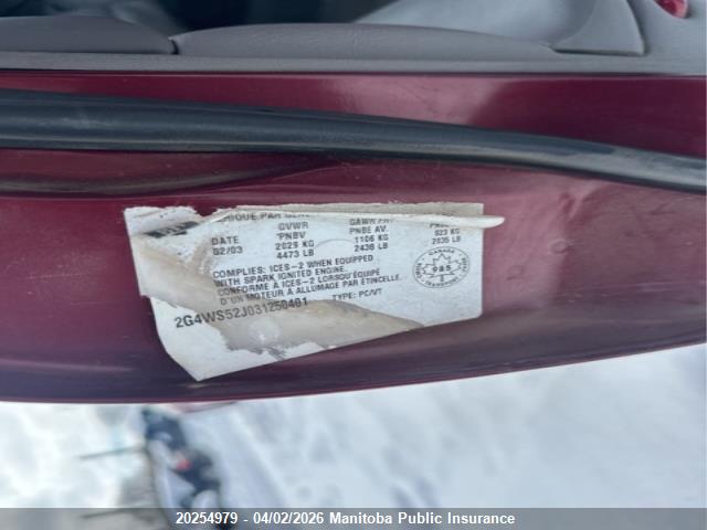 Продаж на аукціоні авто 2003 Buick Century Custom, vin: 2G4WS52J031250401, номер лоту: 20254979