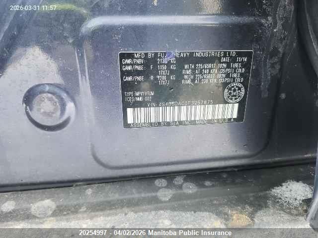 Aukcja sprzedaży 2015 Subaru Outback 2.5i, vin: 4S4BSDAC0F3257875, numer aukcji: 20254997