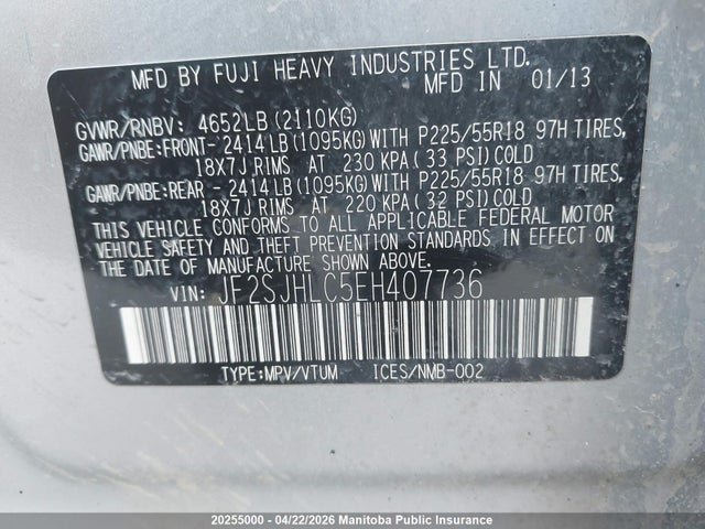 Aukcja sprzedaży 2014 Subaru Forester 2.0xt, vin: JF2SJHLC5EH407736, numer aukcji: 20255000
