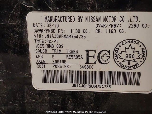 Продажа на аукционе авто 2010 Infiniti Ex35, vin: JN1AJ0HRXAM754735, номер лота: 20255038