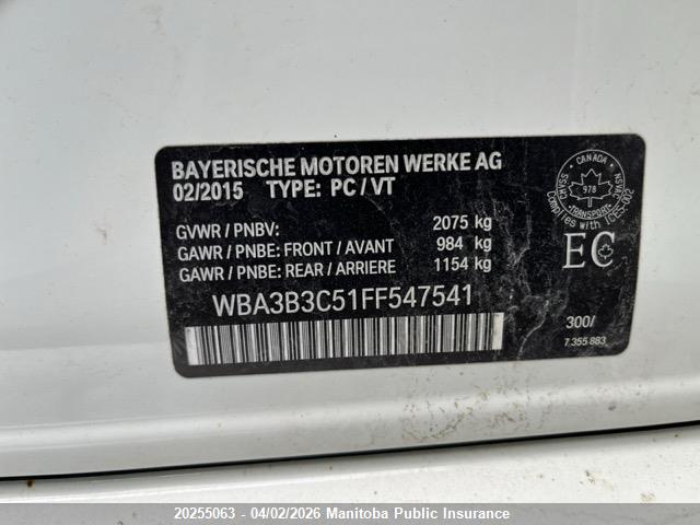 20255063 :رقم المزاد ، WBA3B3C51FF547541 vin ، 2015 Bmw 328i Xdrive مزاد بيع