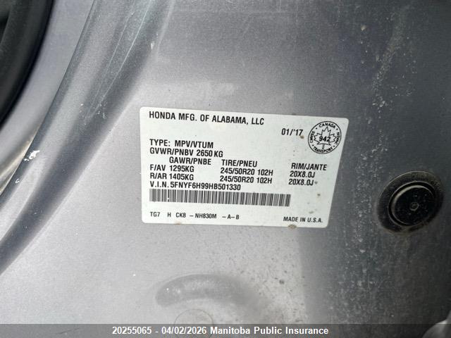 5FNYF6H99HB501330 Honda Pilot Touring