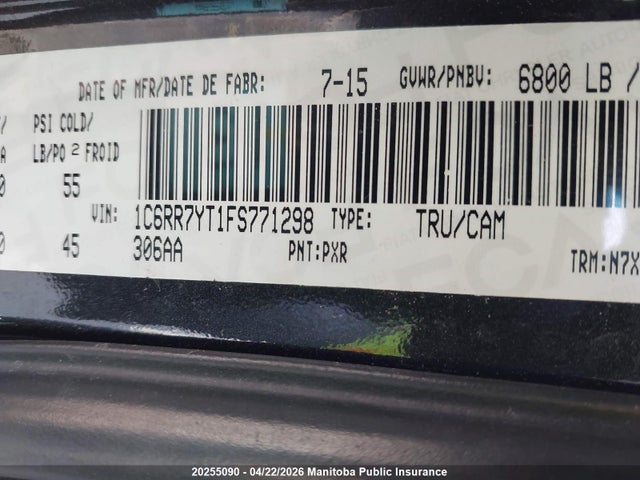 1C6RR7YT1FS771298 Dodge Ram 1500 Rebel Crew Cab