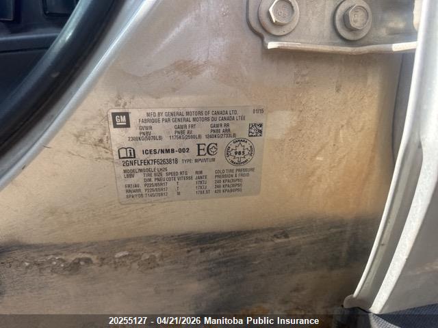 2015 Chevrolet Equinox Lt მანქანა იყიდება აუქციონზე, vin: 2GNFLFEK7F6263818, აუქციონის ნომერი: 20255127