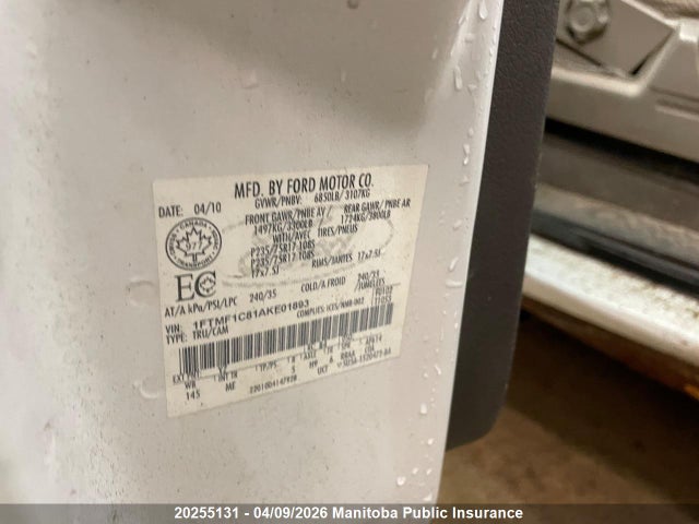 Aukcja sprzedaży 2010 Ford F150 Xlt Pickup, vin: 1FTMF1C81AKE01893, numer aukcji: 20255131