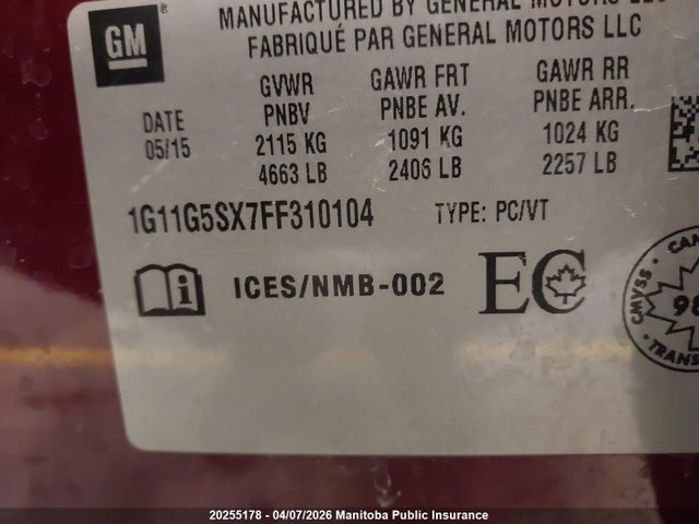Aukcja sprzedaży 2015 Chevrolet Malibu Ltz Turbo, vin: 1G11G5SX7FF310104, numer aukcji: 20255178