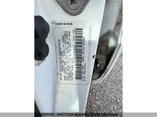 20255251 :رقم المزاد ، 2T1AE04R3SC078232 vin ، 1995 Toyota Corolla مزاد بيع
