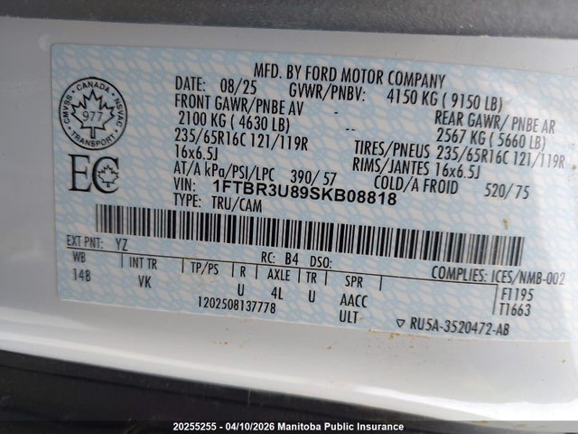 20255255 :رقم المزاد ، 1FTBR3U89SKB08818 vin ، 2025 Ford Transit 250 Wb 148 Cargo Van مزاد بيع