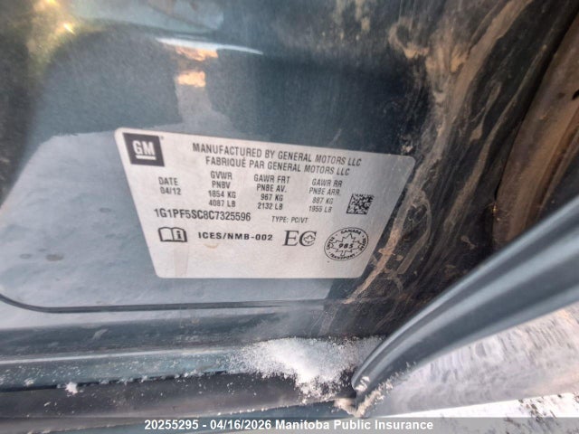 Продажа на аукционе авто 2012 Chevrolet Cruze Lt Turbo, vin: 1G1PF5SC8C7325596, номер лота: 20255295