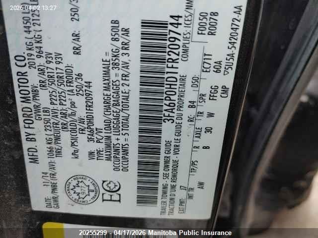3FA6P0HD1FR209744 Ford FUSION SE