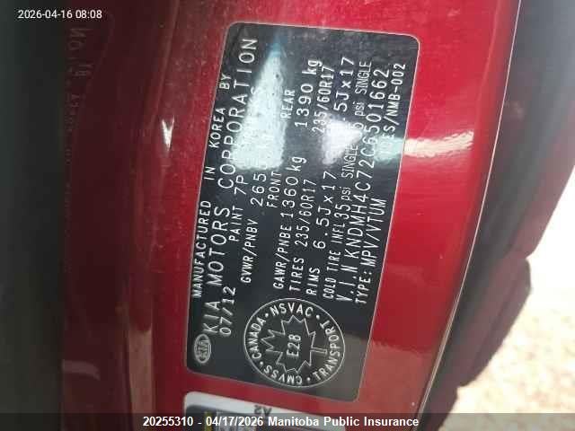 Aukcja sprzedaży 2012 Kia Sedona Ex, vin: KNDMH4C72C6501662, numer aukcji: 20255310