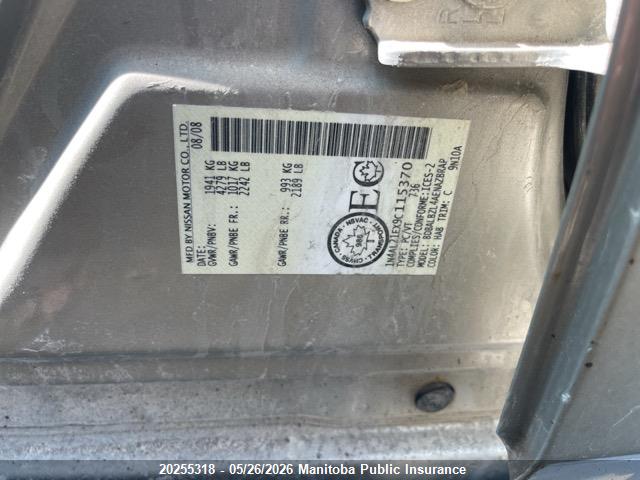20255318 :رقم المزاد ، 1N4AL21EX9C115370 vin ، 2009 Nissan Altima 2.5 Sl مزاد بيع