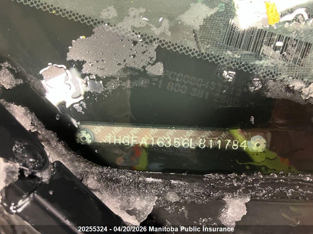 Aukcja sprzedaży 2006 Honda Civic Dx-g, vin: 1HGFA16356L811784, numer aukcji: 20255324