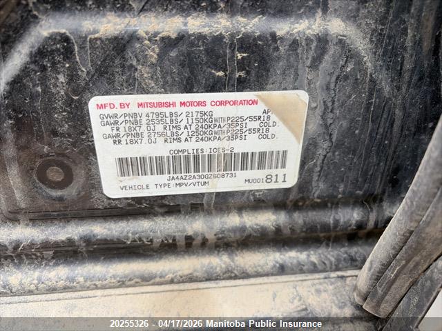 Aukcja sprzedaży 2016 Mitsubishi Outlander Es, vin: JA4AZ2A30GZ608731, numer aukcji: 20255326